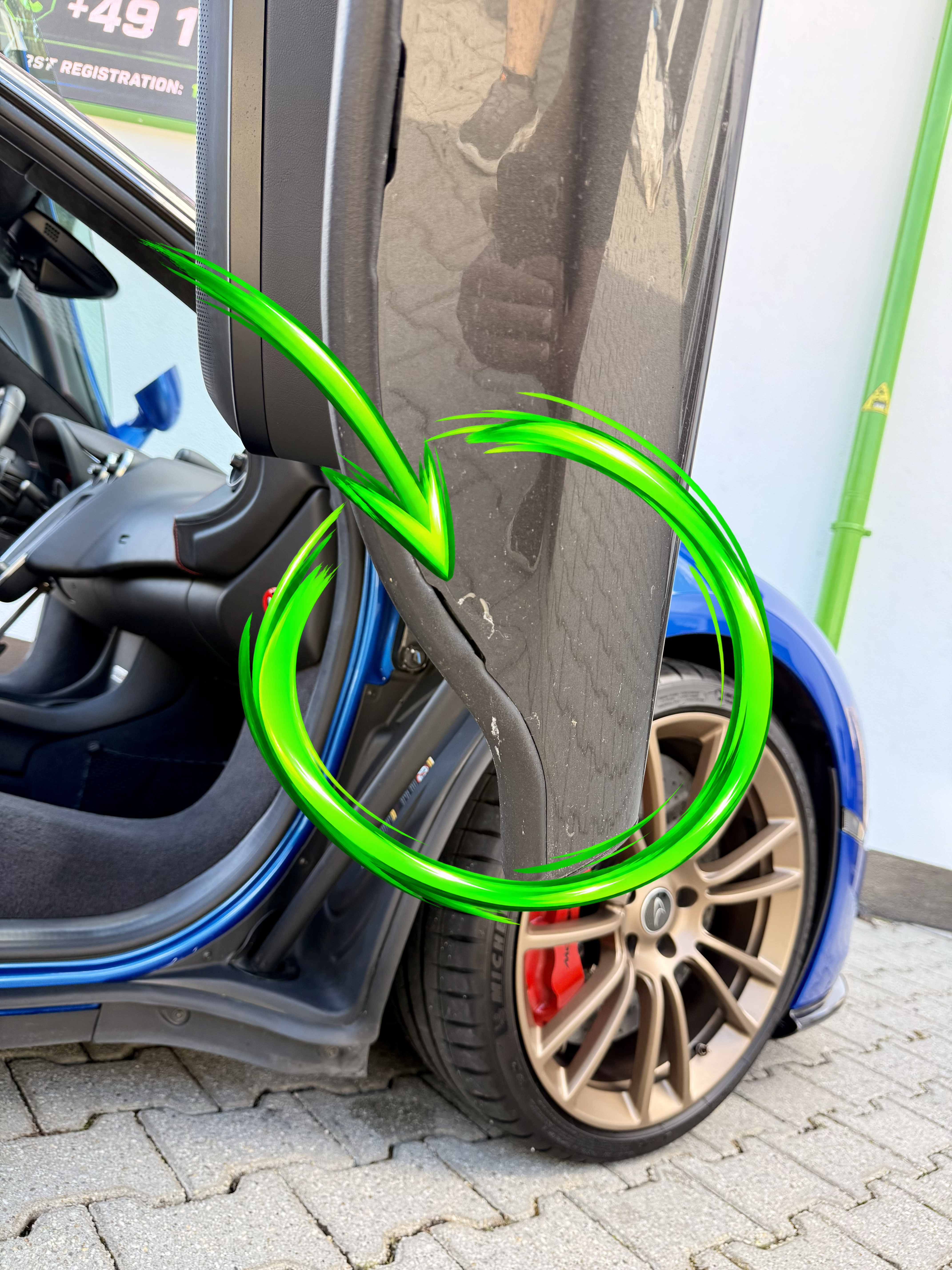 Stone chips and minor PPF defect – passenger-side door